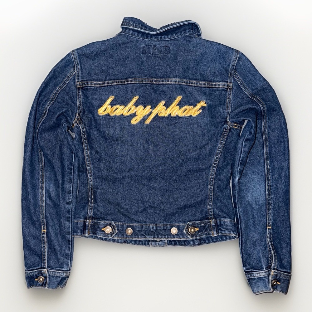 Vintage Baby Phat Denim Jacket L Gold Spellout Script Y2K McBling Streetwear VTG
